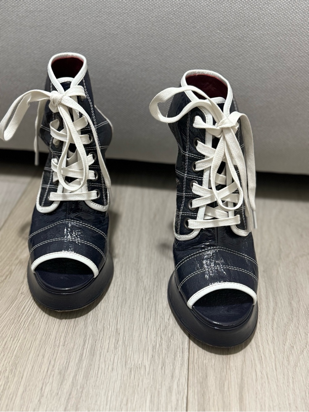 Womens Navy Lace-Up heels